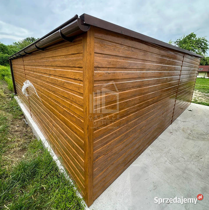Garaż blaszany 6x6m 2x brama uchylna rynna dach wielkopolskie Września