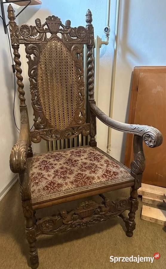 Antyczny Fotel Rzeźbiony Elegancki Antyk Drewno