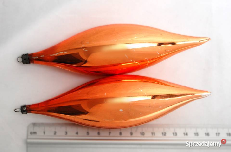 Stare bombki szklane pomarańczowe sople 2 17 PRL pomarańczowy Lublin