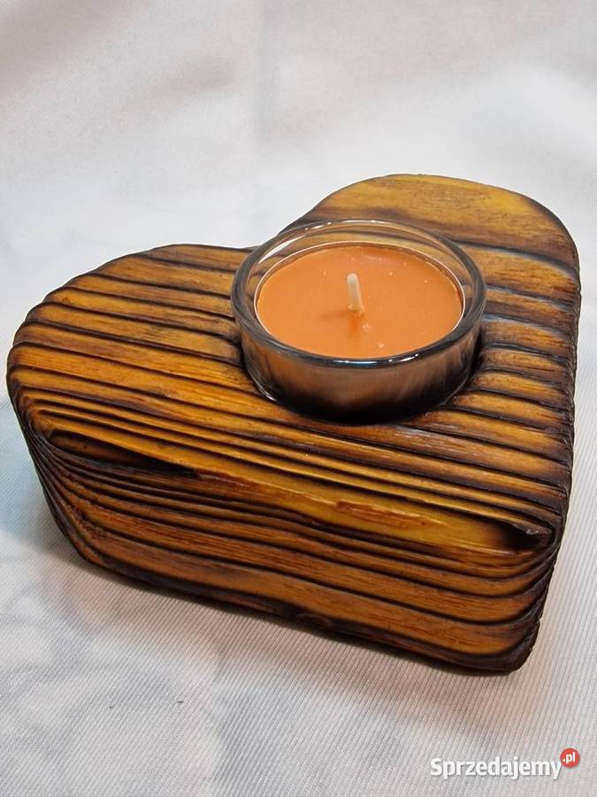 Świecznik drewniany serce karmelowy na tealight warmińsko-mazurskie Sępopol