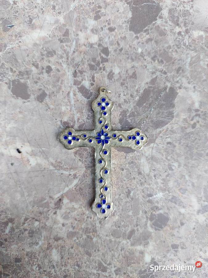 Stary krzyżyk miedź emalia 52mm Tczew