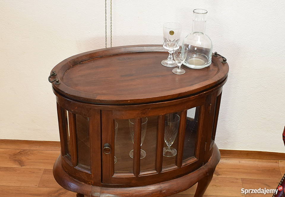 Kolonialny barek tekowy szafka z tacą stolik tek Świdnica