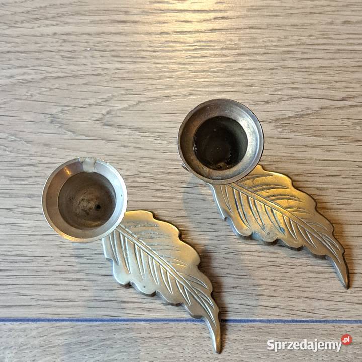 Zestaw 2 mosiężnych świeczników vintage liść dolnośląskie