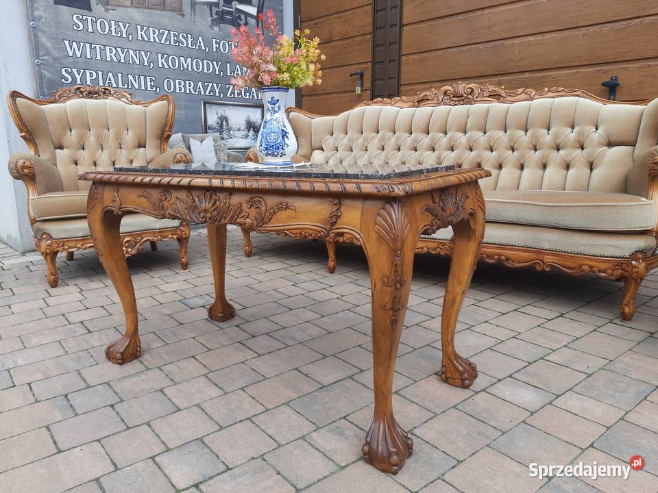 stolik na lwich łapach z marmurem