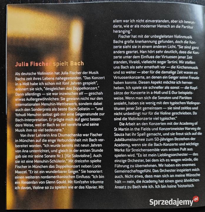 Bach koncert na skrzypce wyk Julia Fischer CD mazowieckie Warszawa sprzedam