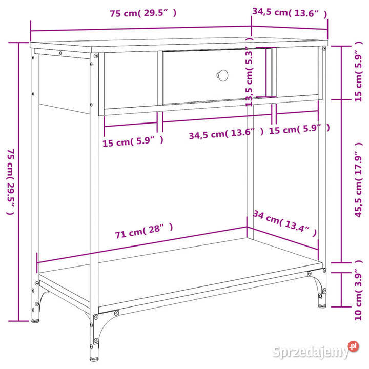 Stolik konsolowy brązowy dąb 75x345x75 WM834169 Warszawa