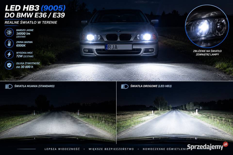 BMW E36 E39 Żarówki LED HB3 9005 16000 lm 6500K podkarpackie Tywonia