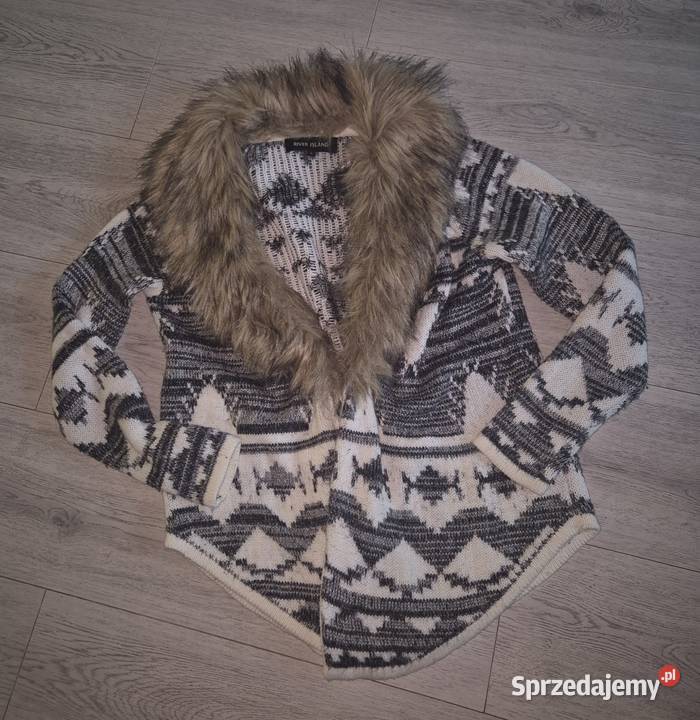 Kardigan sweter kołnierz futerko River Island Łódź