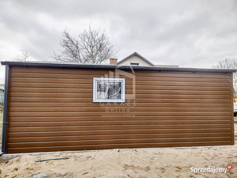 GARAŻ BLASZANY 7m x 6m poziom dwuspad 2x Brama