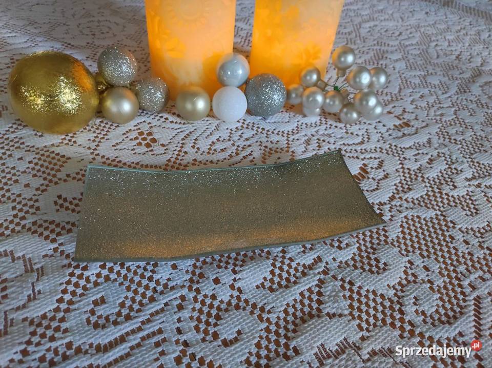 talerz podstawka patera misa srebrna brokatowa Kielce