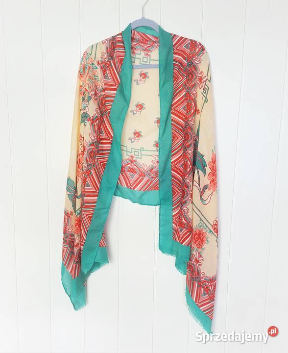 Nowy lekki szal tkany z wełną orientalny beżowy Dla kobiet Szczecin
