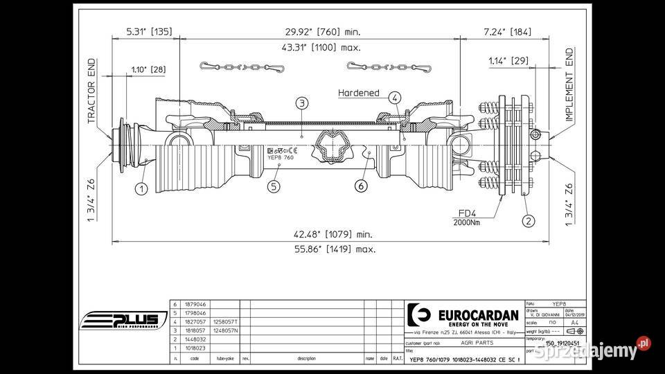 Wał 1400Nm sprzęgło cierne brona stabilizator Słupsk sprzedam