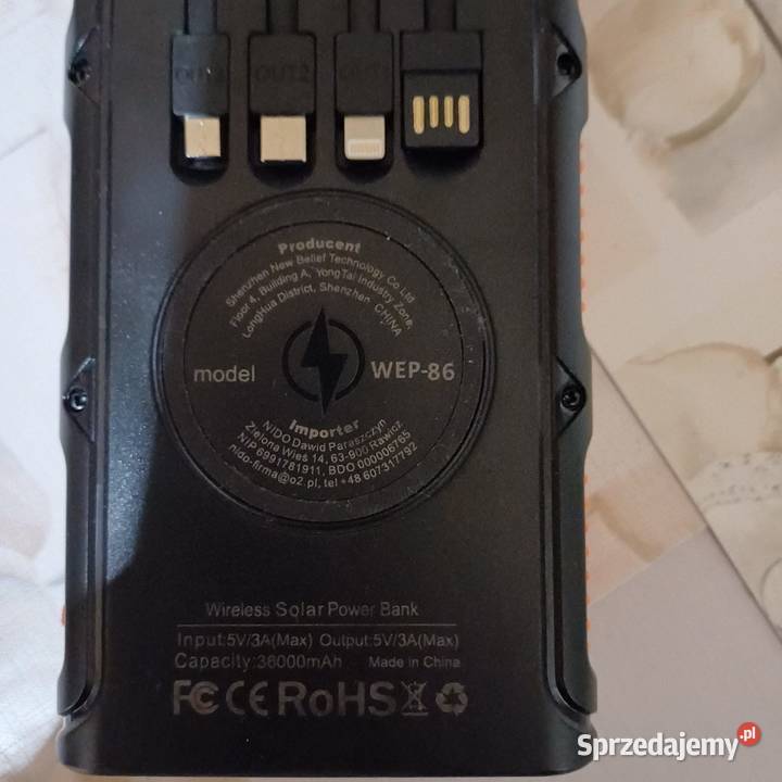 Powerbank ładowarka solarna indukcja 36000 mAh Sieradz