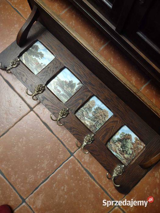 Piękny stary dębowy wieszak garderoba kafle Poznań
