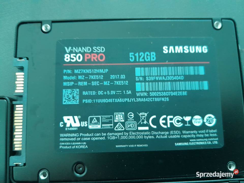 Dysk twardy Samsung 850 PRO 512GB SATA 25 SSD Pojemność 500 Wieliczka