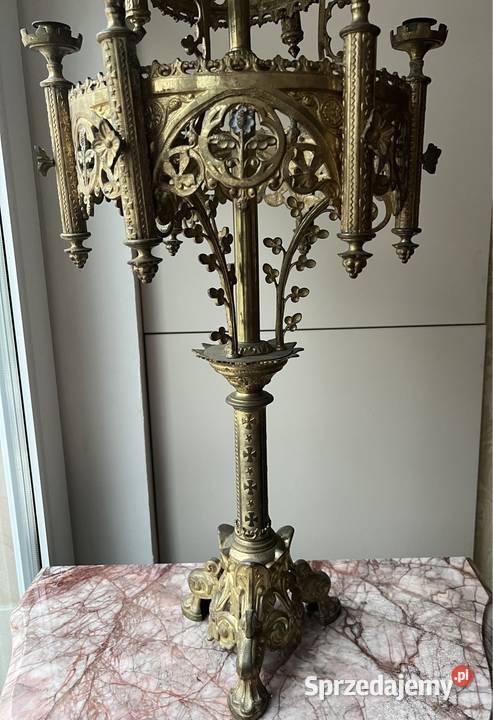 Kandelabr z brązu stary świecznik antyk Bystrzyca Kłodzka