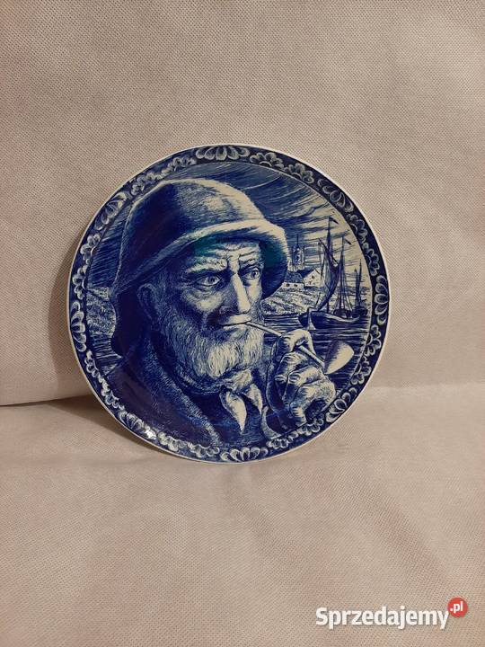 Piękny talerz kobaltowy Delft sygnowany Porcelana i szkło kujawsko-pomorskie