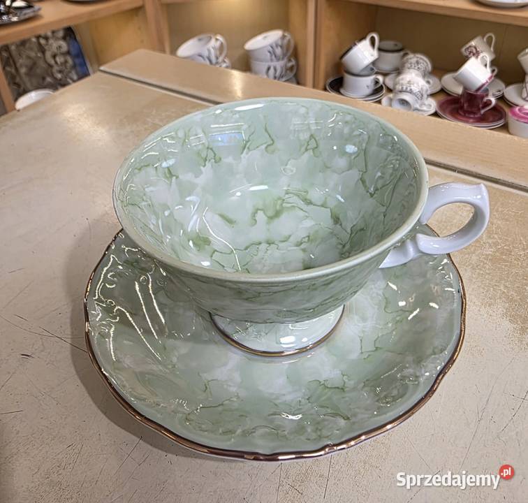 Zestaw 3 Filiżanki 3 spodki kolor zielony 200 ml Wałbrzych