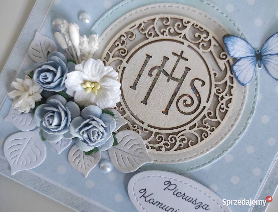 Kartka w pudełku ręcznie robiona na Komunię łódzkie