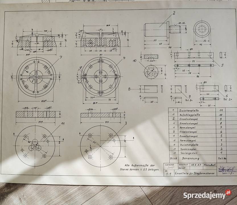 Rysunki techniczne 3 z 1957r Papier Schoeller