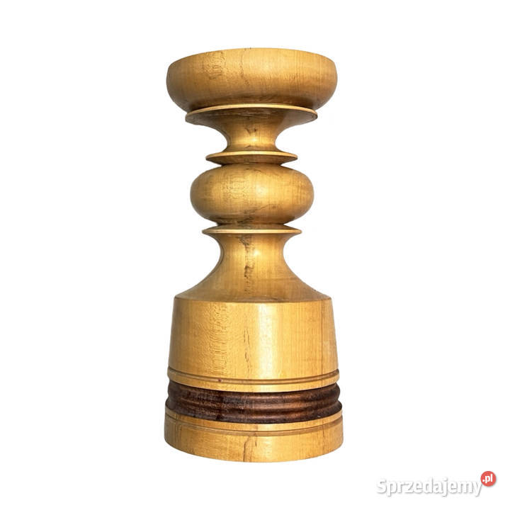 Duży drewniany toczony świecznik Belgia lata 70 brązowy Warszawa