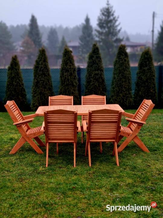 Zestaw mebli ogrodowych 6 krzeseł stół drewno
