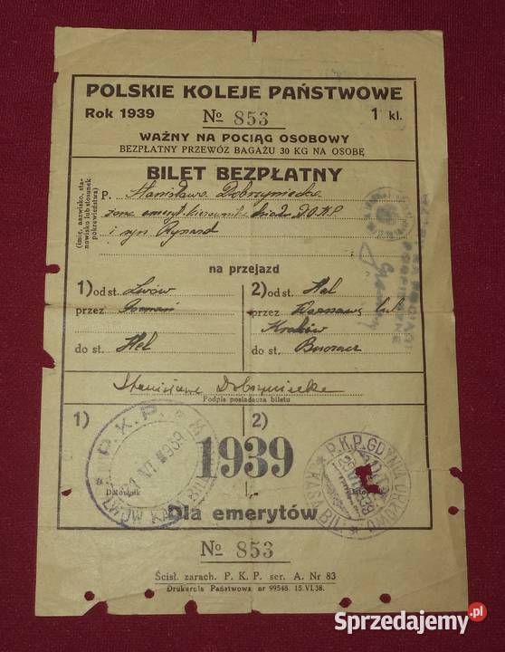 PKP bilet kartonikowy Lwów rozkład jazdy śląskie Piekary Śląskie