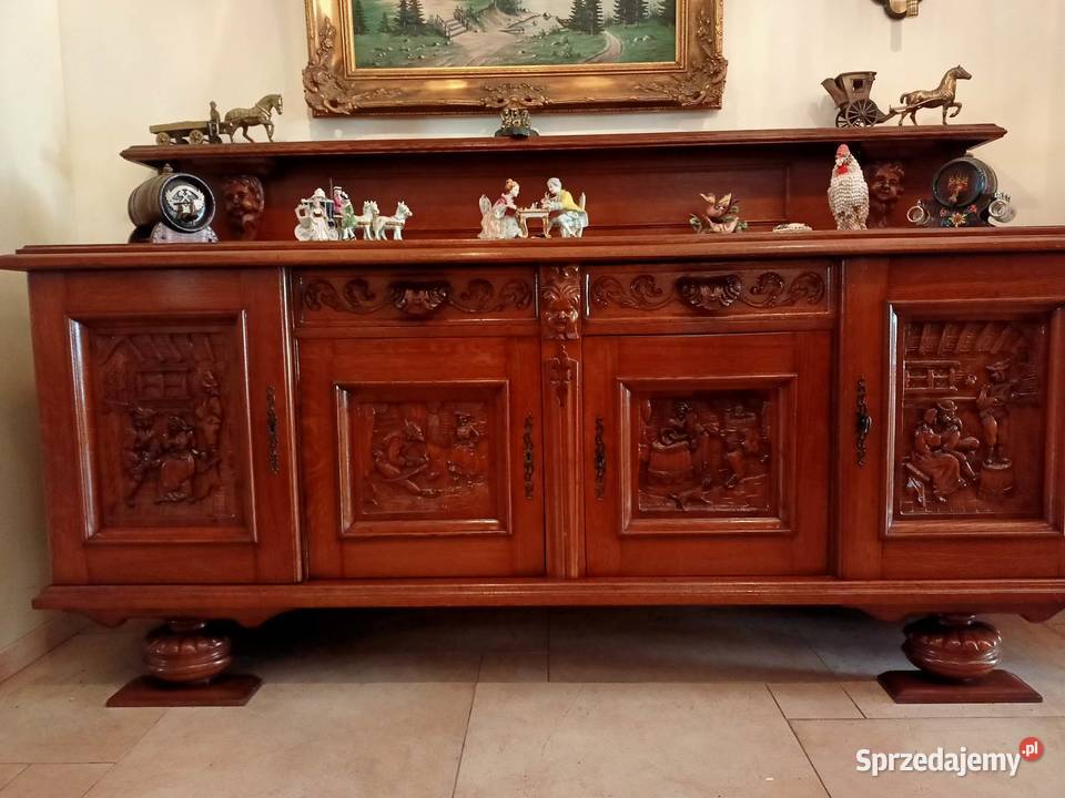 Kredens drewniany rzeźbiony 118cm Chorzów