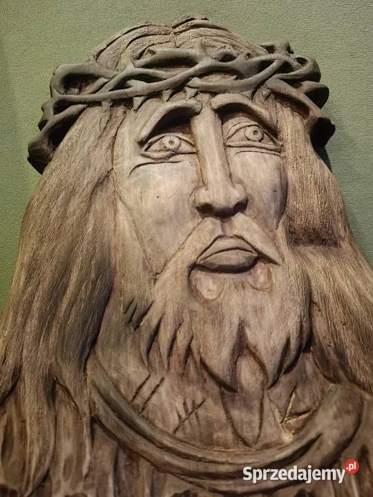 Płaskorzeźba Chrystusa Frasobliwego w drewnie Lipno