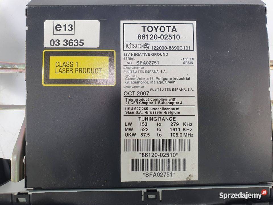 RADIO TOYOTA AURIS I 8612002510 Pozostałe Lipno