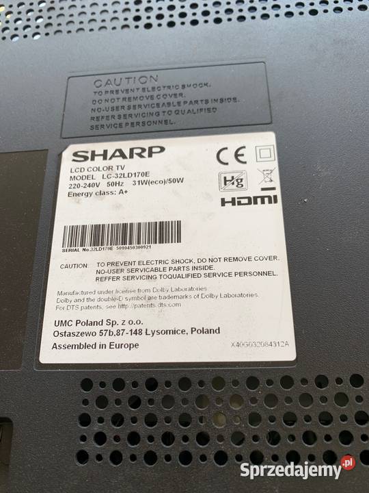 Zasilacz SHARP lc32ld170e Telewizory Gościeradów Ukazowy