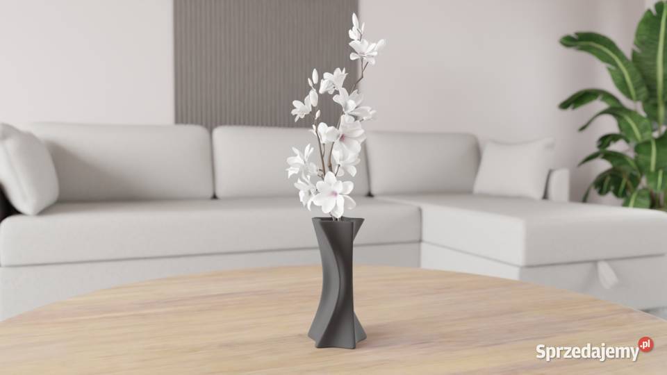 Wazon na kwiaty nowoczesny unikat druk 3d czarny Łódź