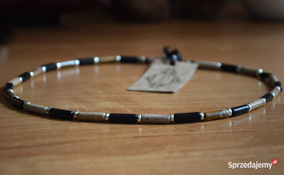 Jaspis obrazkowy Onyks czarny Naszyjnik męski