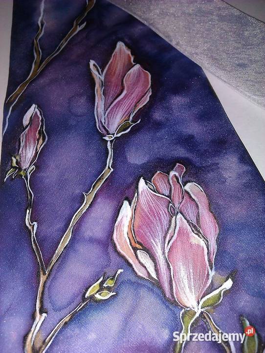 Krawat jedwabny ręcznie mal ptLilie Katowice sprzedam