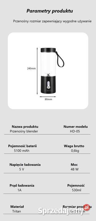 BEZPRZEWODOWY przenośny blender kielichowy Zielonka