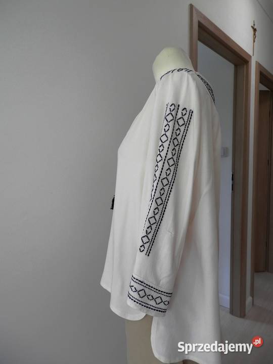 Bluzka w stylu Etno Boho Kremowa Zdobiona brązowy/beżowy Łomża