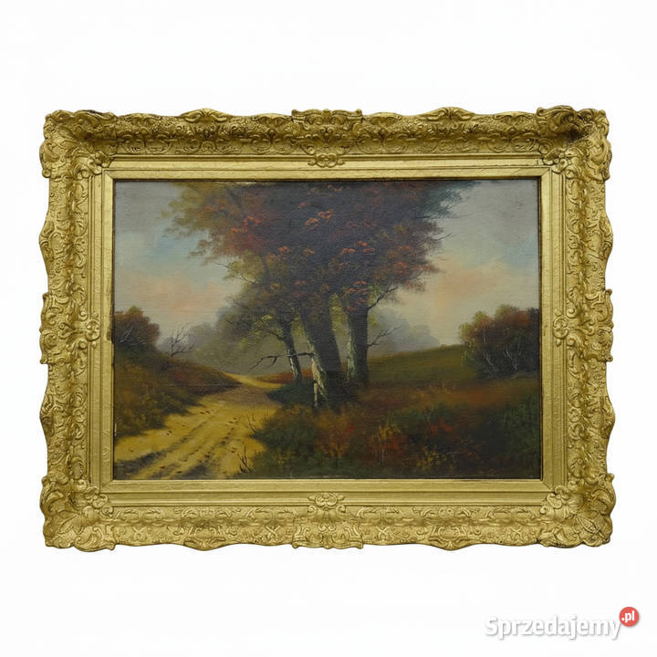 Pejzaż Krajobraz na płótnie rama złocona retro Kalisz