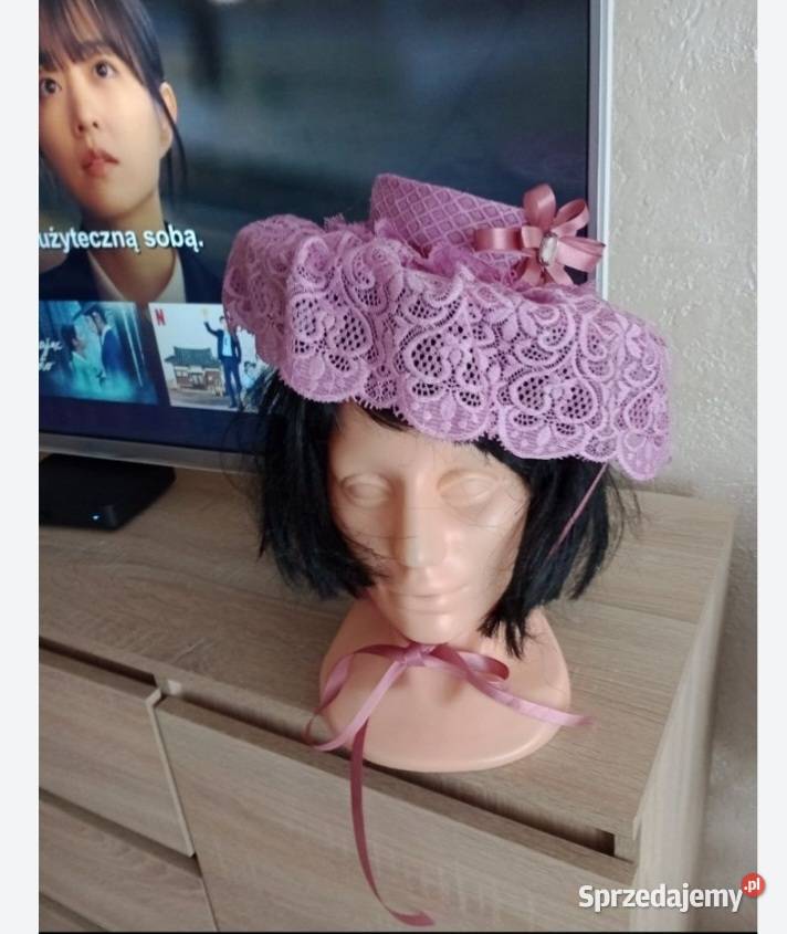 Kapelusz z koronki vintage lolita wiktoriański Sokolniki-Las