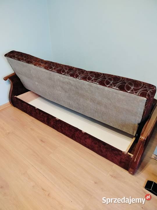 Tapczan kanapa brązowa srebrne wzorki rozkładana Fałkowo