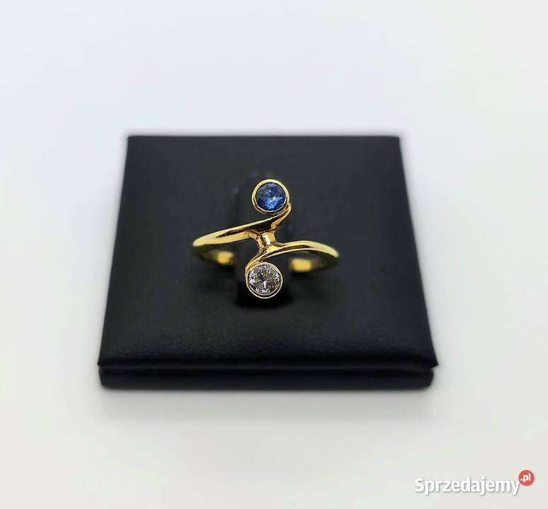 Złoty pierścionek z diamentem i szafirem próby warmińsko-mazurskie Elbląg sprzedam