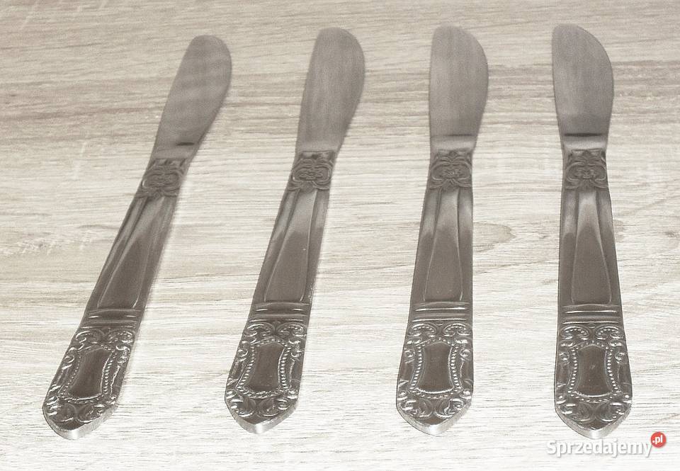 Zestaw 4 zdobionych noży obiadowych ze stali śląskie Gliwice