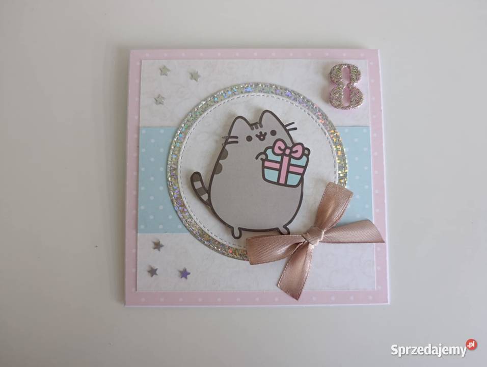 Kartka na urodziny kotek Pusheen handmade Rękodzieło Łódź