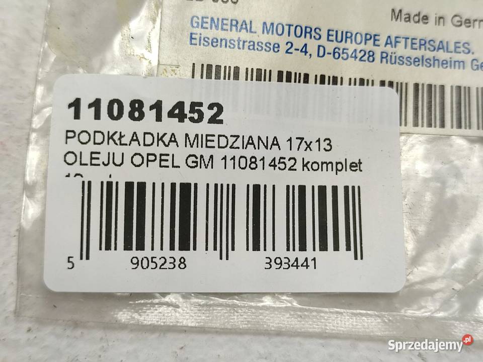PODKŁADKA MIEDZIANA 17x13mm 10 OPEL GM NOWA