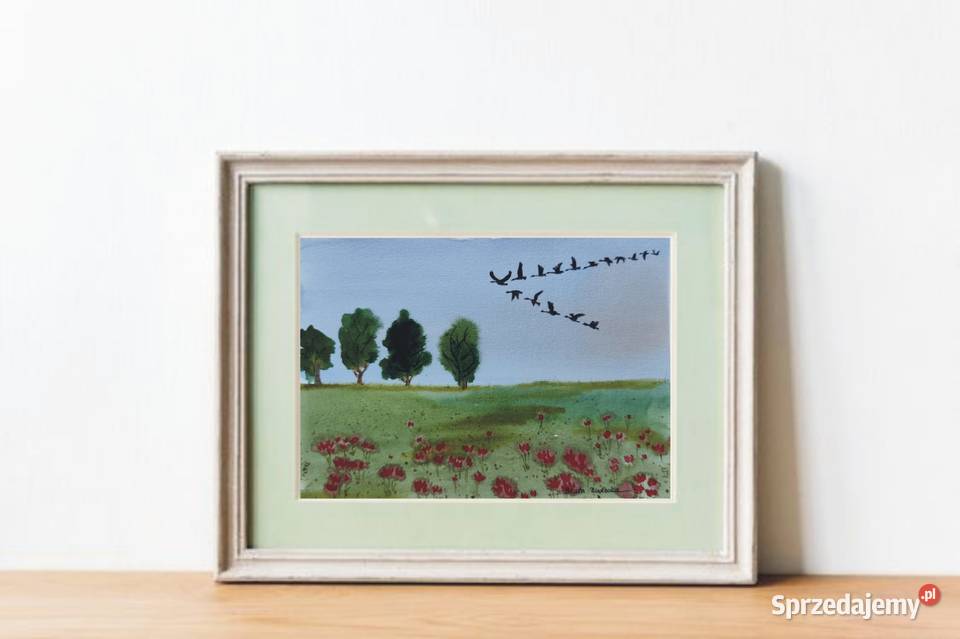 Oryginalna Akwarela Odlatują Ręcznie malowana pomorskie Gdynia sprzedam