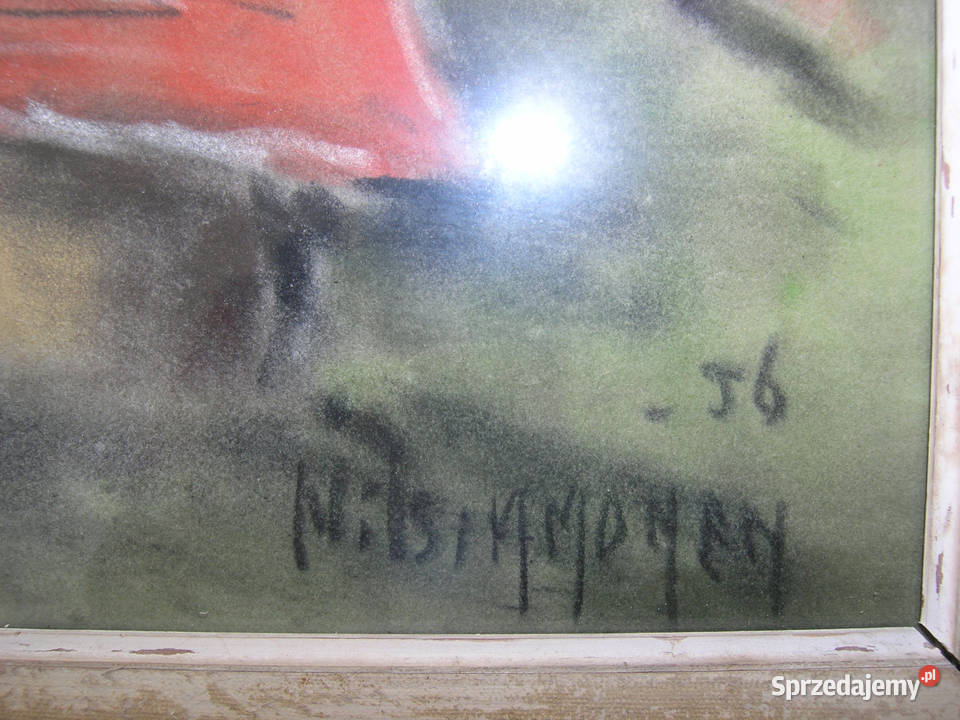 obraz vintage Domek z zielonymi okiennicami dolnośląskie Bartków