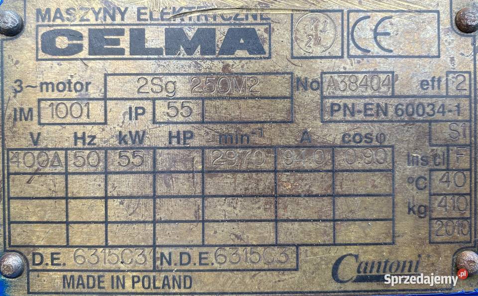 silnik elektryczny 55kW 2970obr 3fazowy CELMA