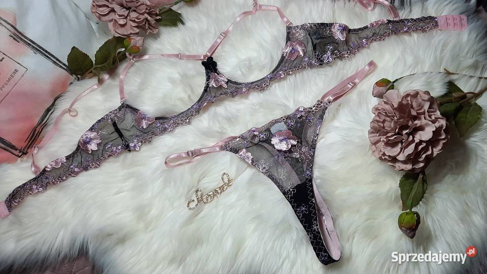 seksowny komplet stanik stringi wrzos kolor Moda i Styl Warszawa