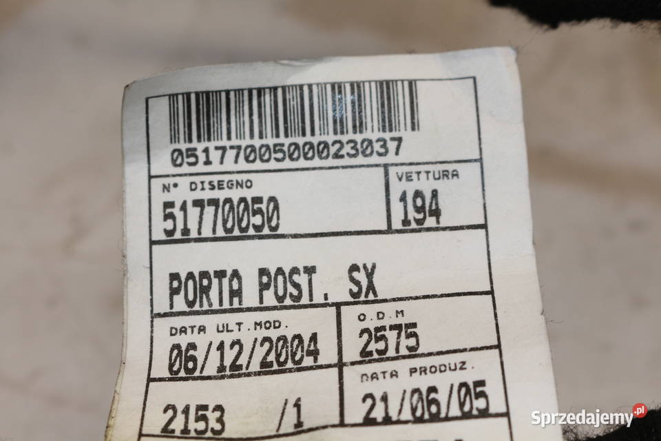 FIAT CROMA 2 WIĄZKA PRZEWODÓW DRZWI LEWA TYŁ osobowe Prochowice