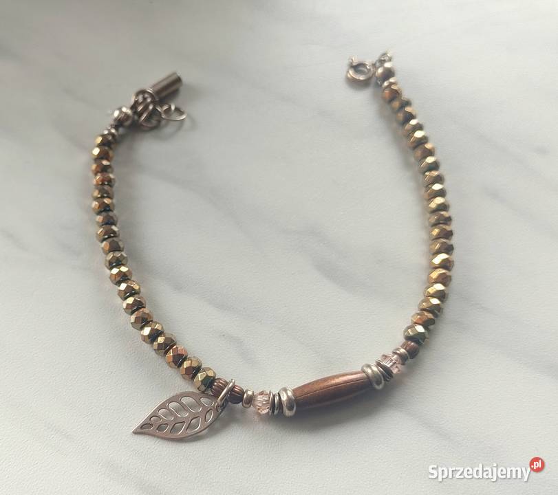 Artystyczna bransoleta złoty hematyt i srebro Myślenice