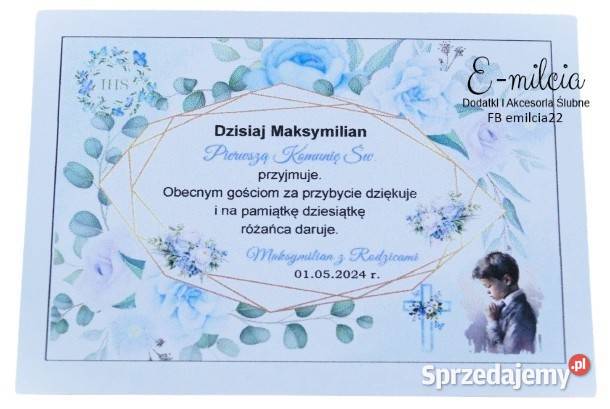 Podziękowania Gości z okazji I Komunii Św Zielona Góra sprzedam